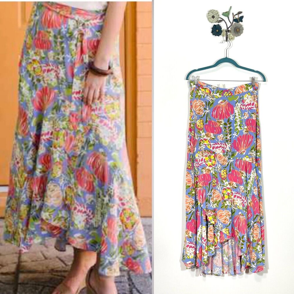 Matilda Jane Let’s Go Together Day Dreaming Skirt Size Medium Floral Blue Pink